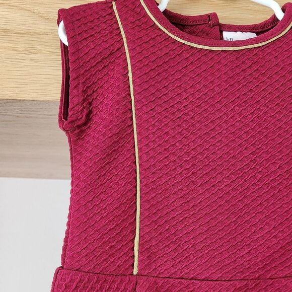 Burgundy Textured Dress with Gold Trim - Picture 3 of 8